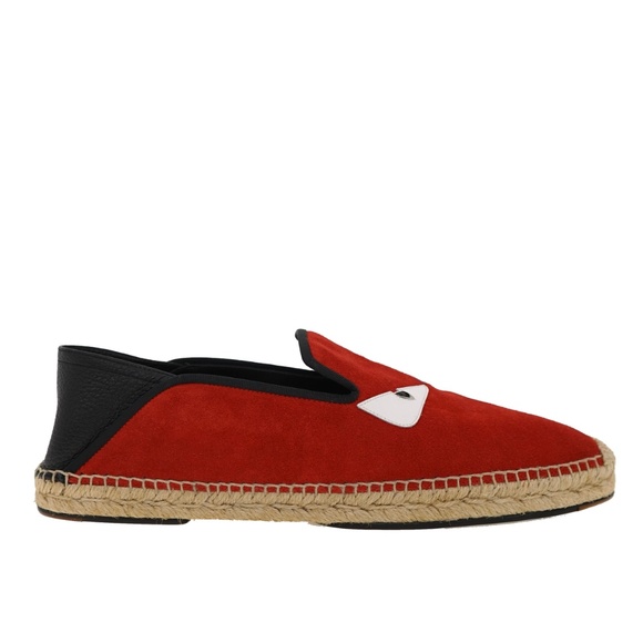 Fendi Monster Bug Eye Espadrilles Red Suede Leather Size 11 US New - Picture 2 of 8